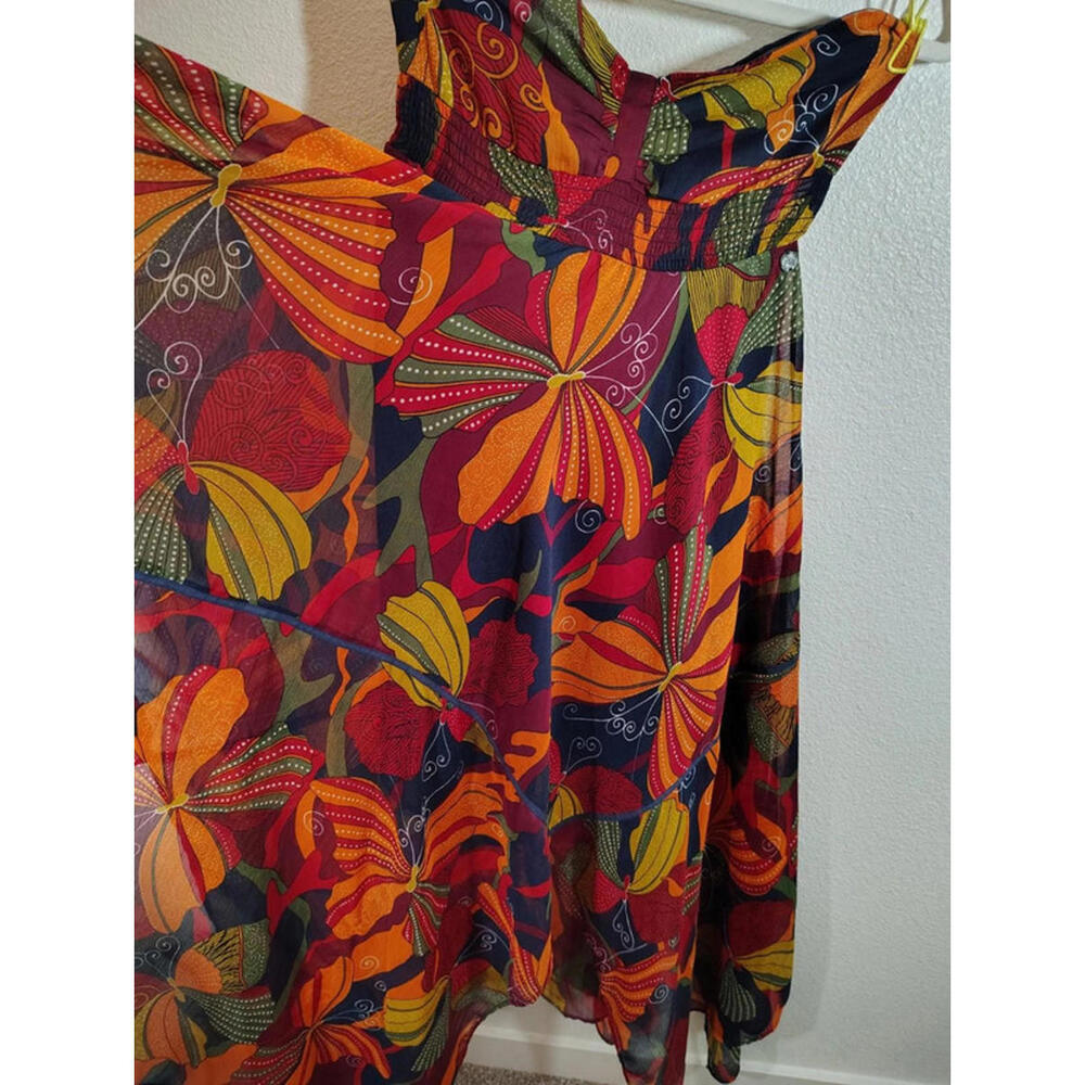Roxy Dream Strapless midi tiered dress Corsair Blue Orange Bohemian Sweetheart - Picture 7 of 9